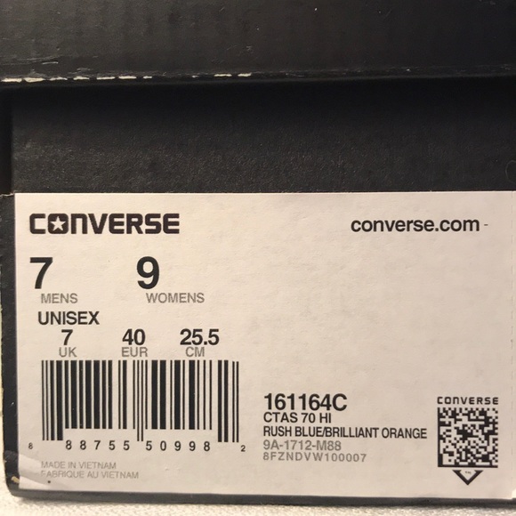 Converse Ctas 70 HI Rush Blue Orange 🍊W AUTHENTIC - Picture 7 of 7